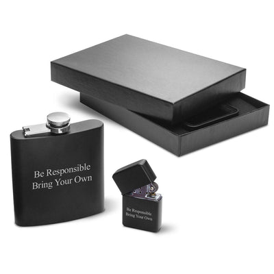 Personalized Black Flask & Lighter Gift Set